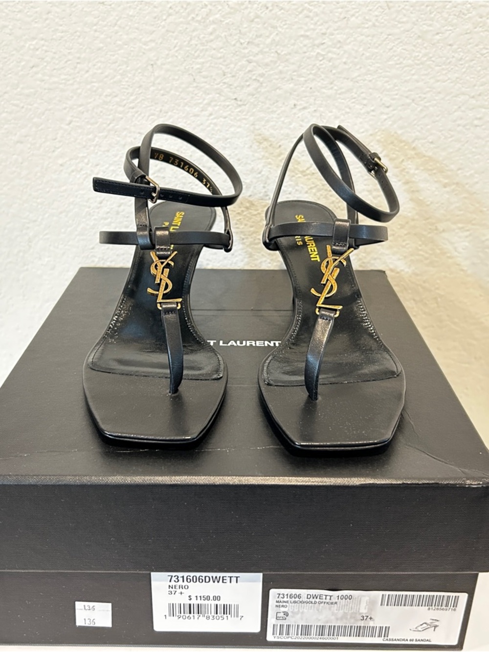 NIB SAINT LAURENT Cassandra 60 leather sandals Black, Size 37.5, Retail $1150 - Picture 3 of 8